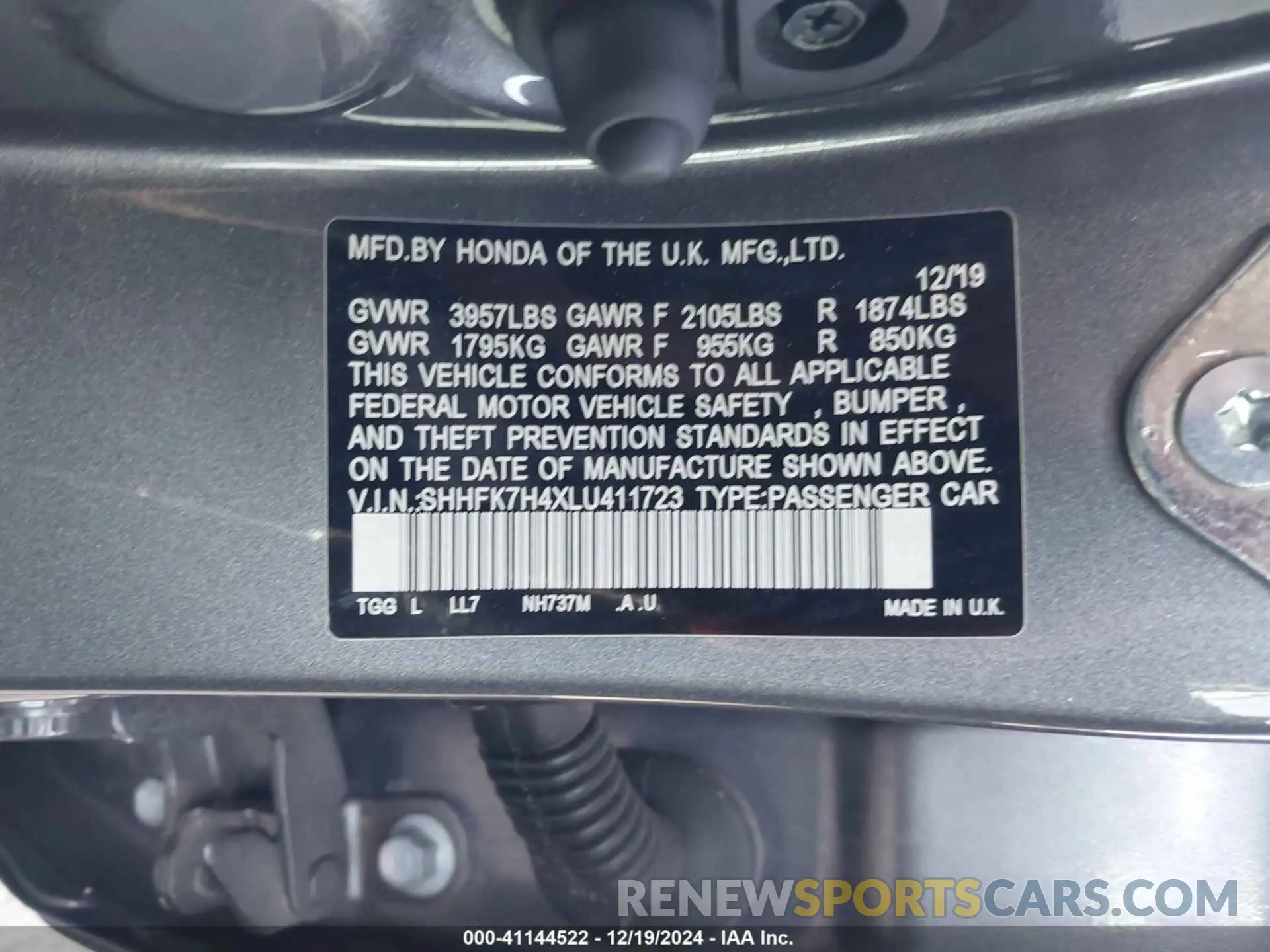 9 fotografías del automóvil dañado SHHFK7H4XLU411723 HONDA CIVIC 2020