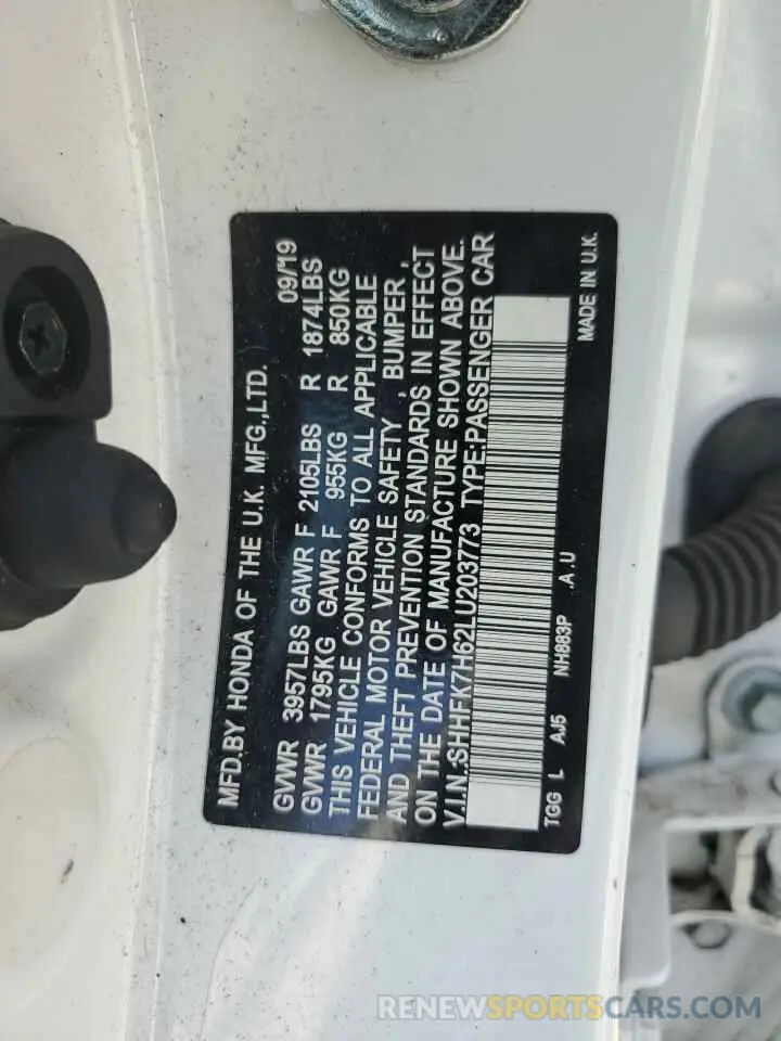 12 fotografías del automóvil dañado SHHFK7H62LU203773 HONDA CIVIC 2020