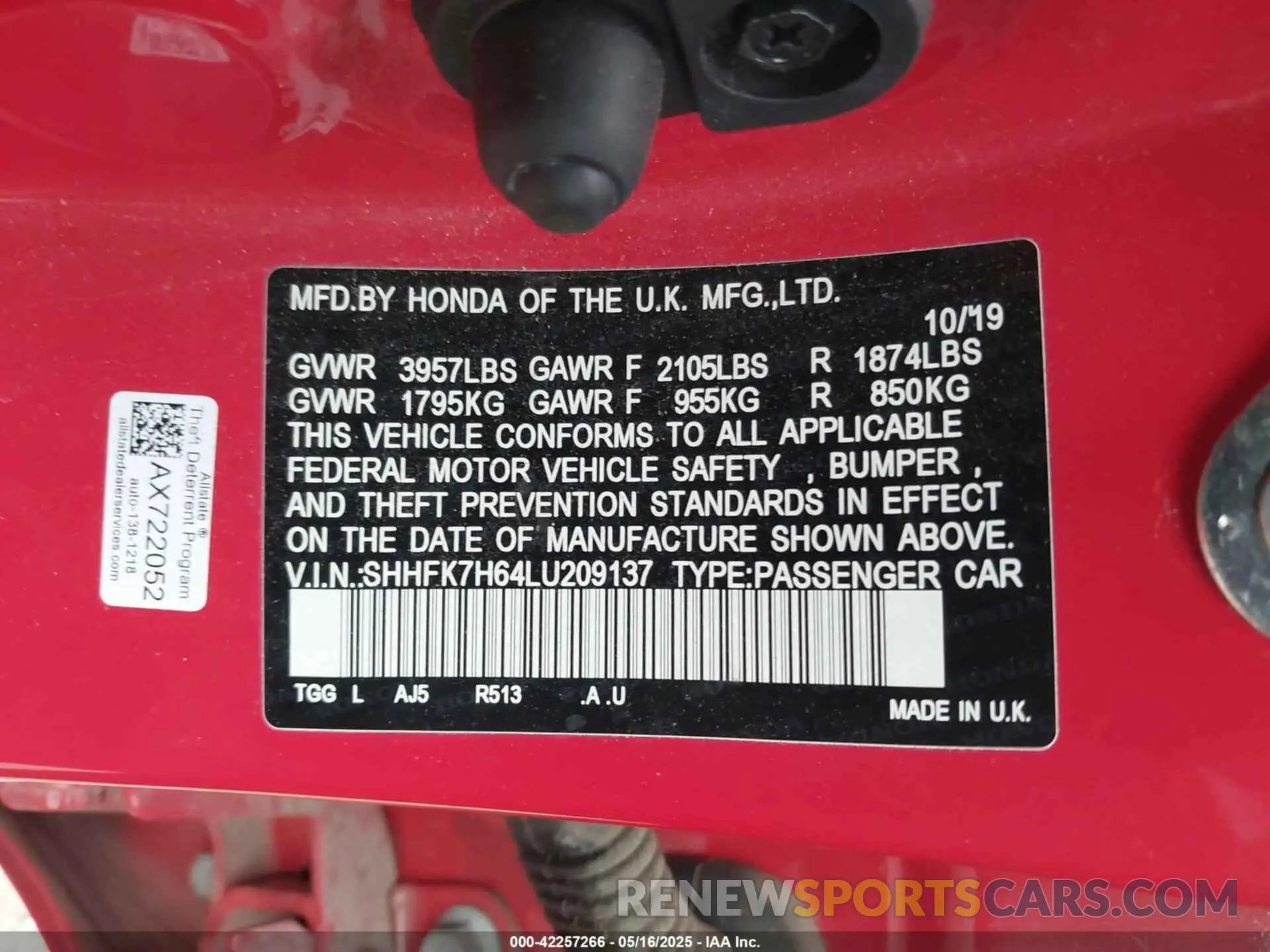 9 fotografías del automóvil dañado SHHFK7H64LU209137 HONDA CIVIC 2020
