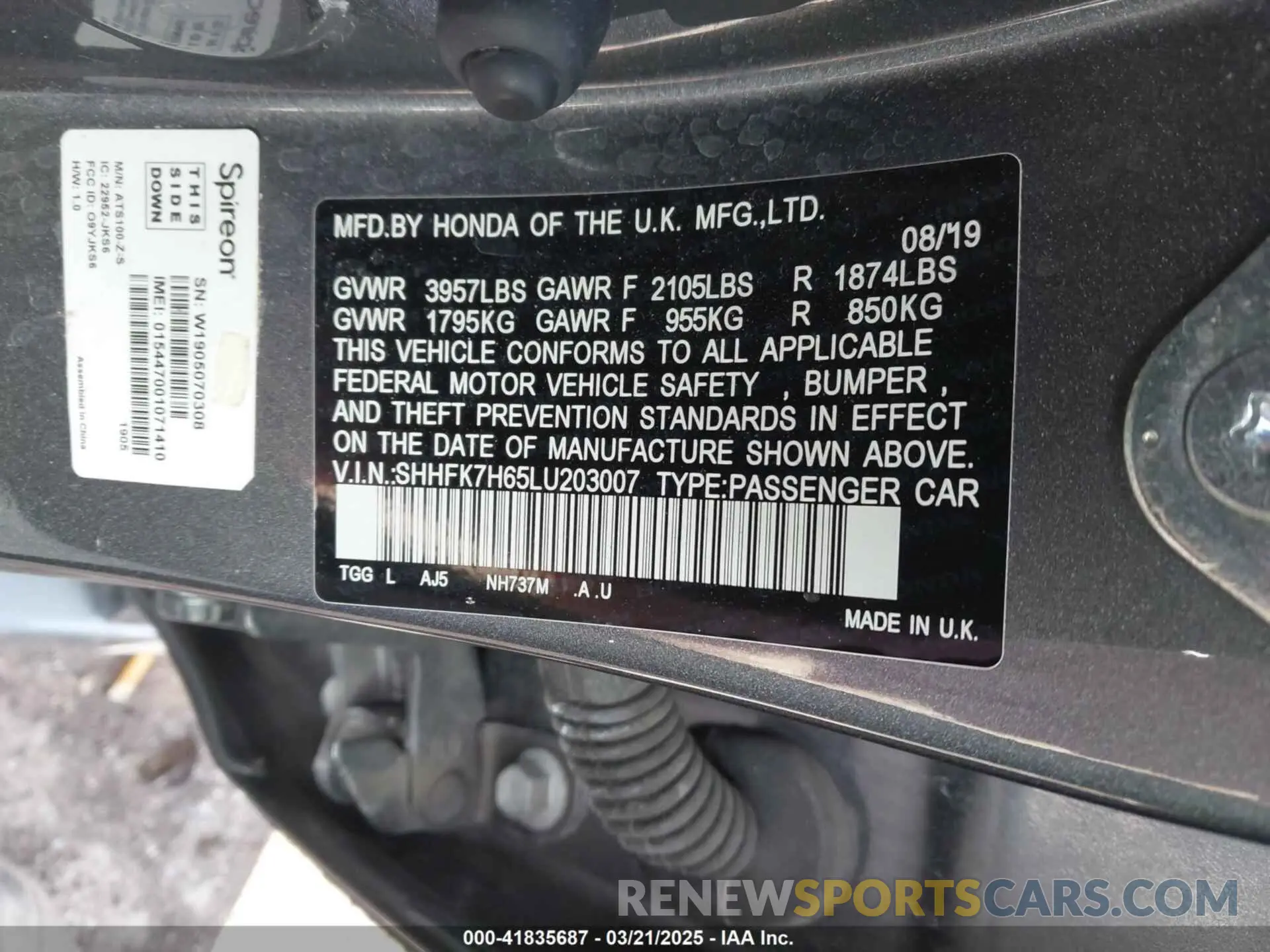 9 fotografías del automóvil dañado SHHFK7H65LU203007 HONDA CIVIC 2020