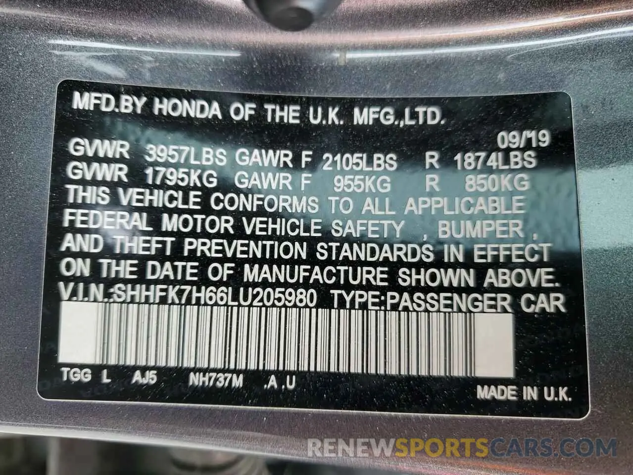 12 fotografías del automóvil dañado SHHFK7H66LU205980 HONDA CIVIC 2020