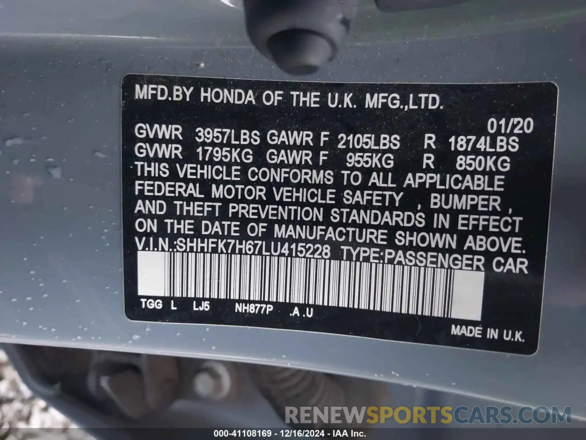 9 fotografías del automóvil dañado SHHFK7H67LU415228 HONDA CIVIC 2020