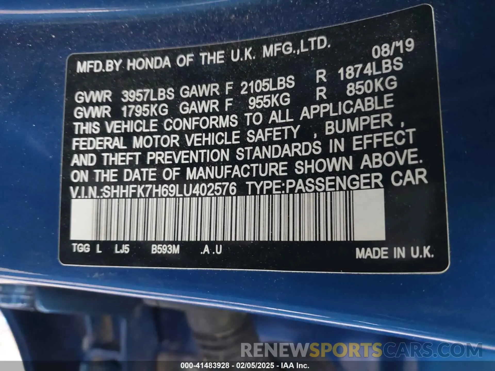 9 fotografías del automóvil dañado SHHFK7H69LU402576 HONDA CIVIC 2020