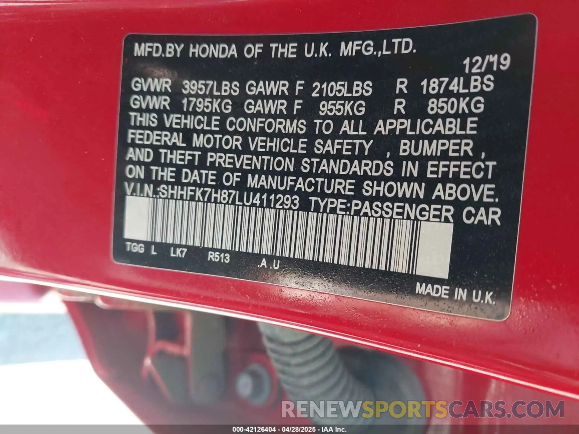 9 fotografías del automóvil dañado SHHFK7H87LU411293 HONDA CIVIC 2020