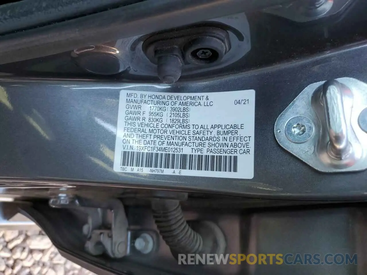 12 fotografías del automóvil dañado 19XFC1F34ME012531 HONDA CIVIC 2021