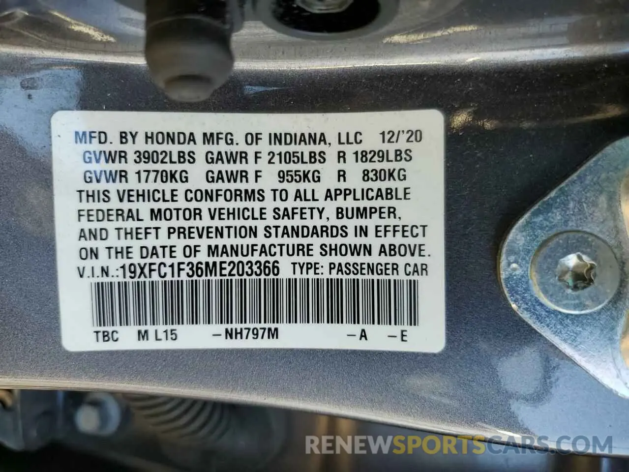 14 fotografías del automóvil dañado 19XFC1F36ME203366 HONDA CIVIC 2021