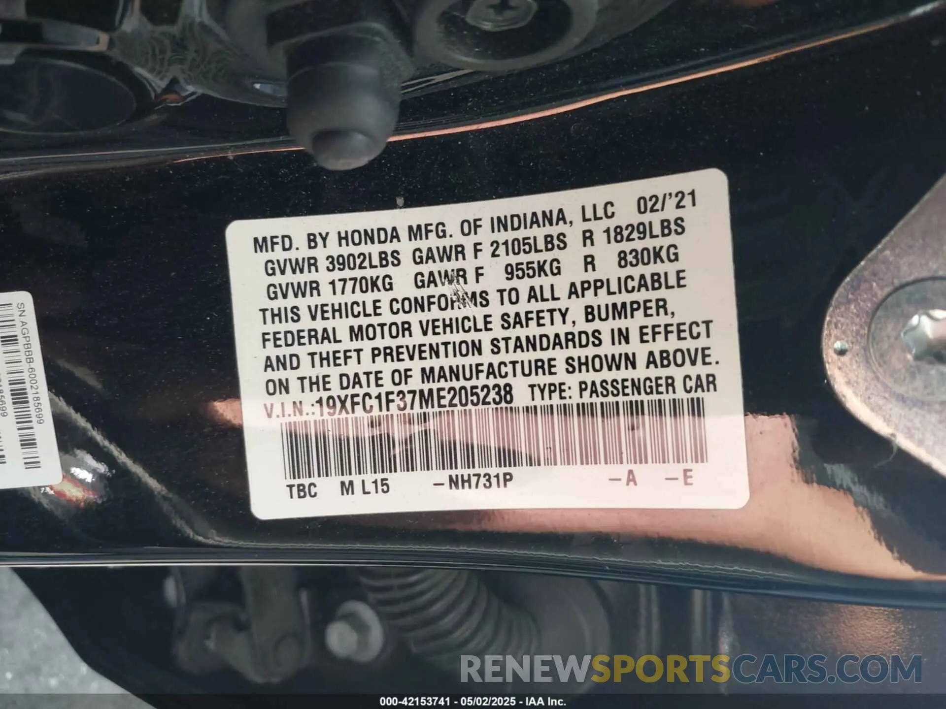 9 fotografías del automóvil dañado 19XFC1F37ME205238 HONDA CIVIC 2021