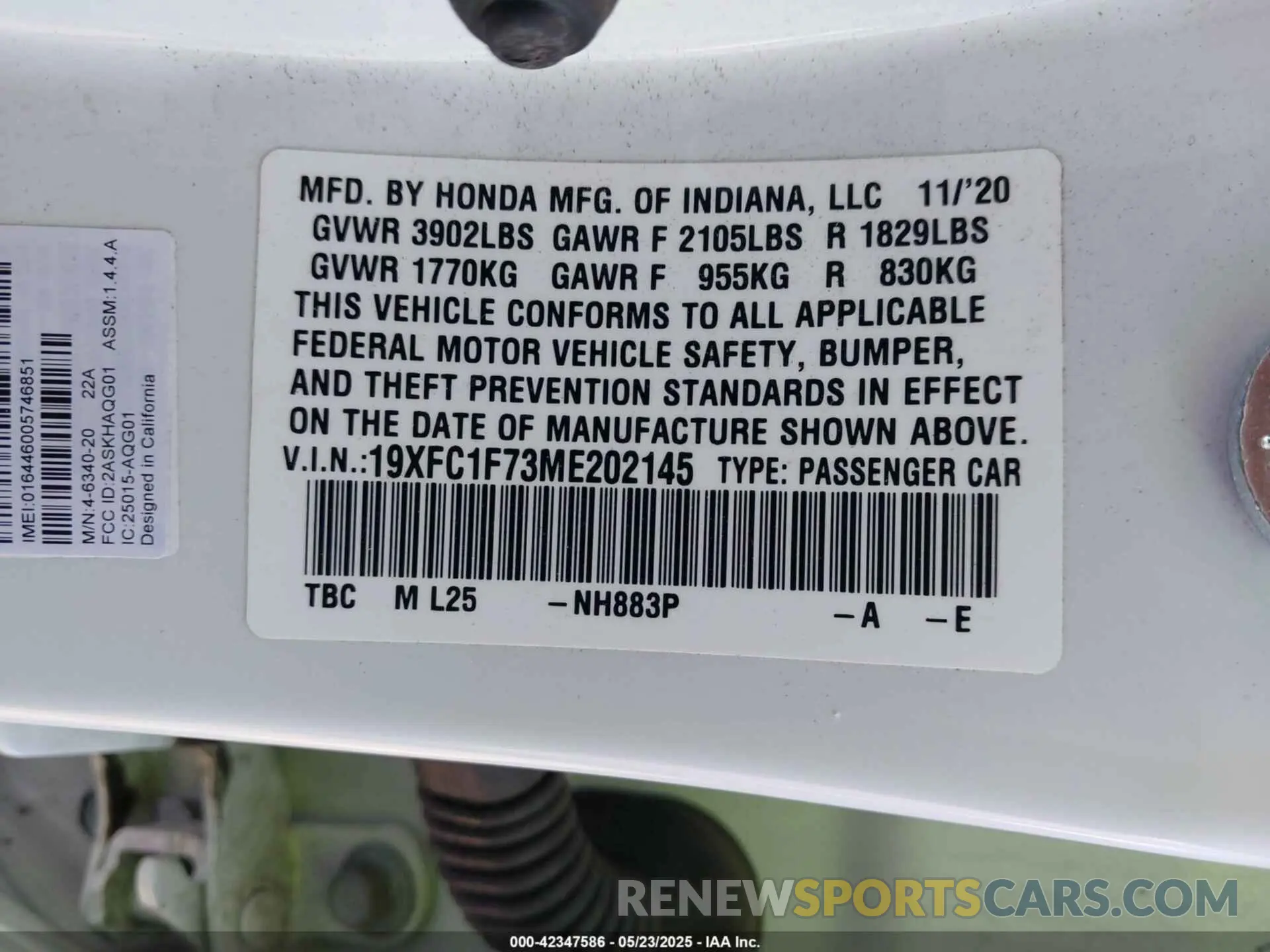 9 fotografías del automóvil dañado 19XFC1F73ME202145 HONDA CIVIC 2021