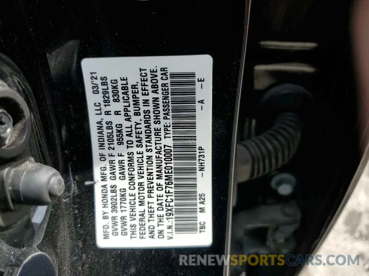12 fotografías del automóvil dañado 19XFC1F76ME010007 HONDA CIVIC 2021