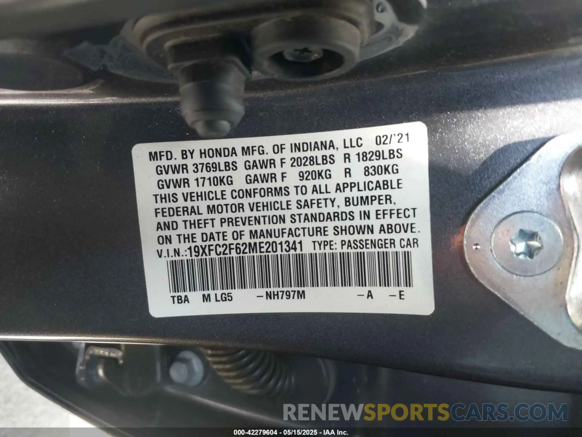 9 fotografías del automóvil dañado 19XFC2F62ME201341 HONDA CIVIC 2021