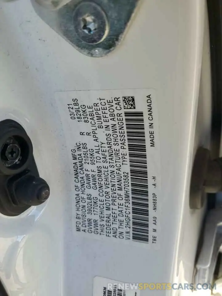 12 fotografías del automóvil dañado 2HGFC1F36MH703582 HONDA CIVIC 2021