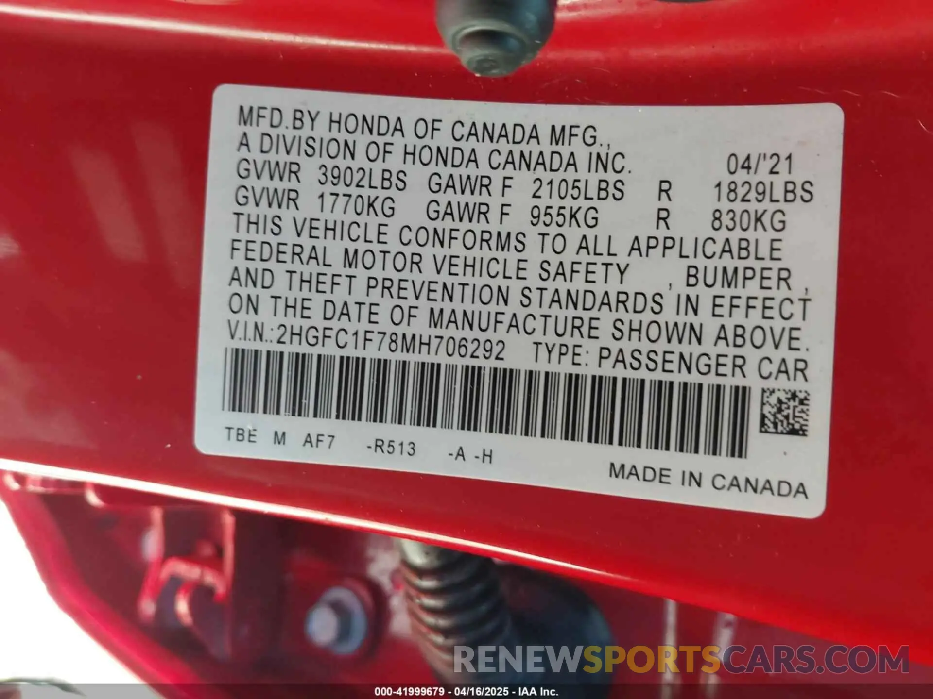 9 fotografías del automóvil dañado 2HGFC1F78MH706292 HONDA CIVIC 2021
