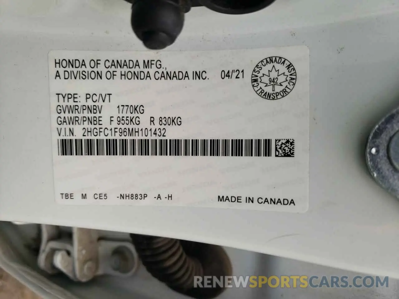 13 fotografías del automóvil dañado 2HGFC1F96MH101432 HONDA CIVIC 2021