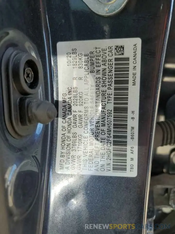 14 fotografías del automóvil dañado 2HGFC2F64MH507592 HONDA CIVIC 2021