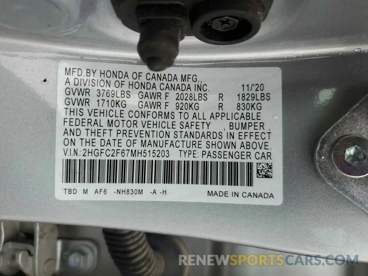 12 fotografías del automóvil dañado 2HGFC2F67MH515203 HONDA CIVIC 2021