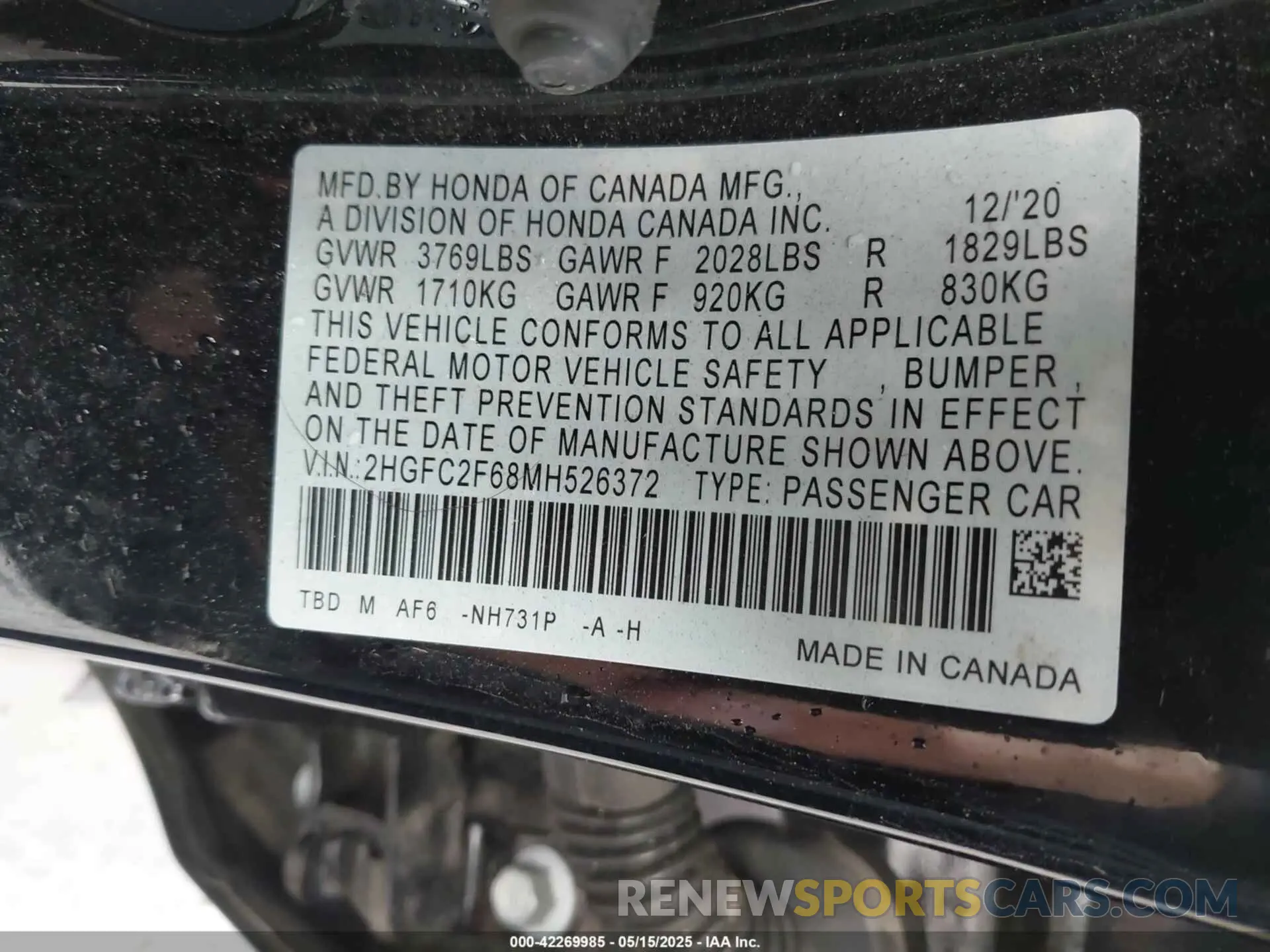 9 fotografías del automóvil dañado 2HGFC2F68MH526372 HONDA CIVIC 2021