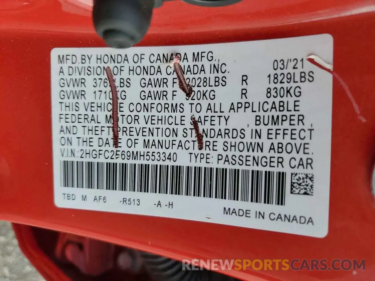 14 fotografías del automóvil dañado 2HGFC2F69MH553340 HONDA CIVIC 2021