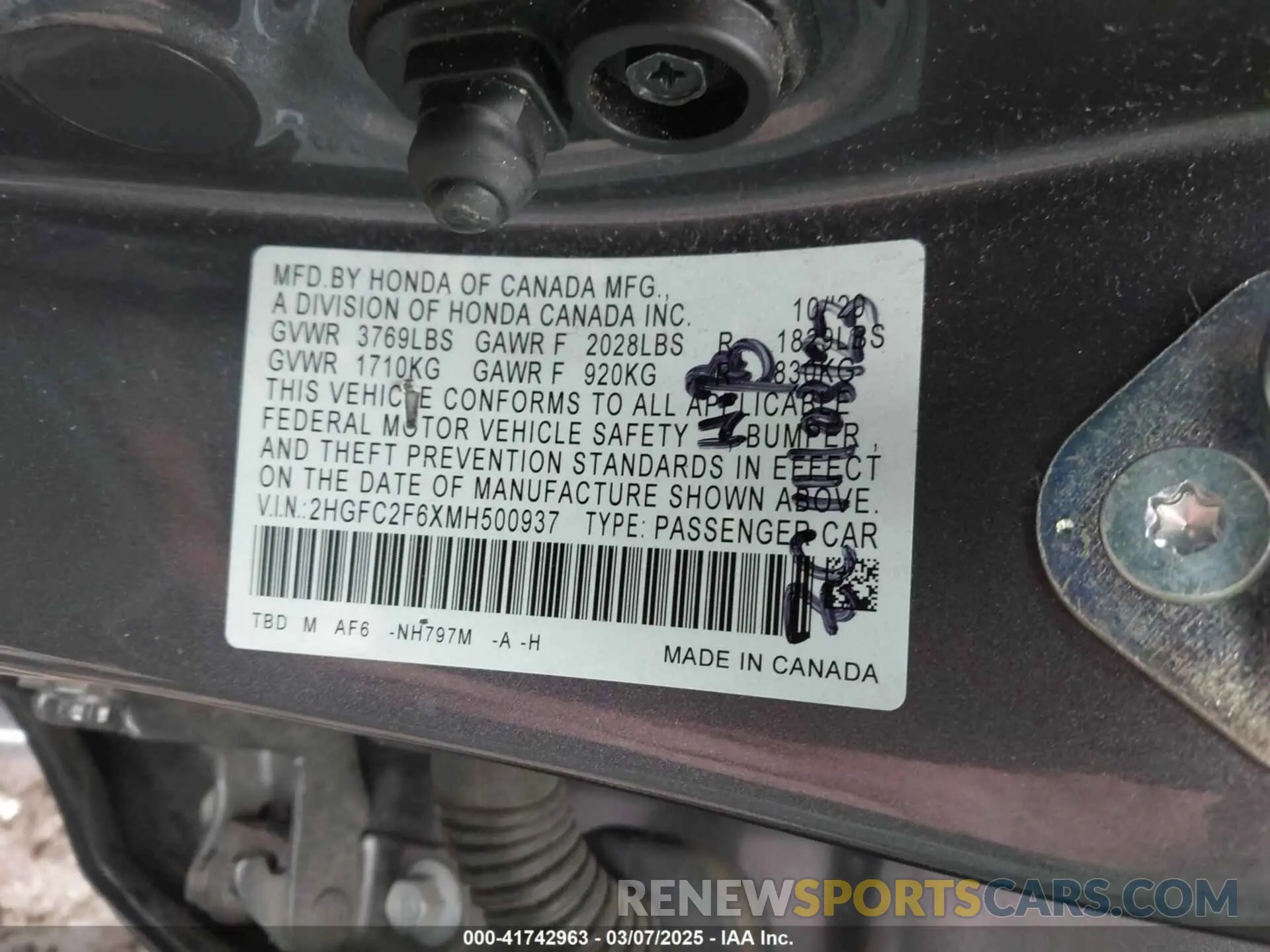 9 fotografías del automóvil dañado 2HGFC2F6XMH500937 HONDA CIVIC 2021