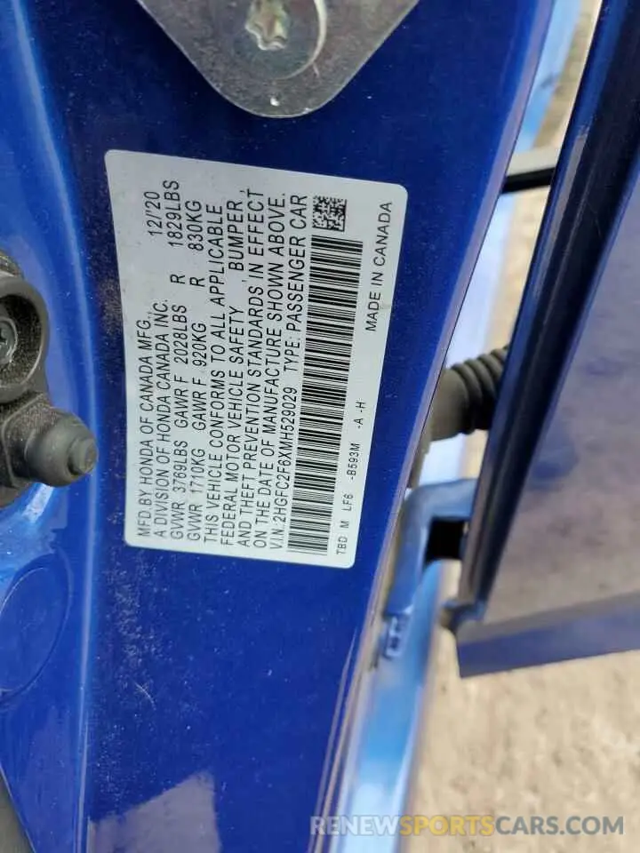 14 fotografías del automóvil dañado 2HGFC2F6XMH529029 HONDA CIVIC 2021