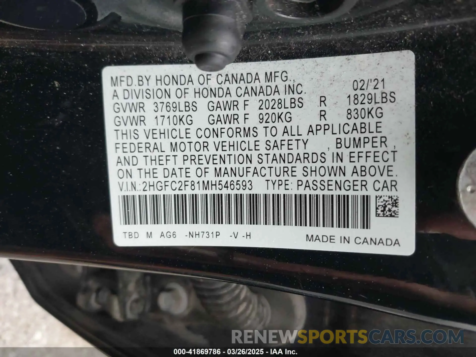 9 fotografías del automóvil dañado 2HGFC2F81MH546593 HONDA CIVIC 2021