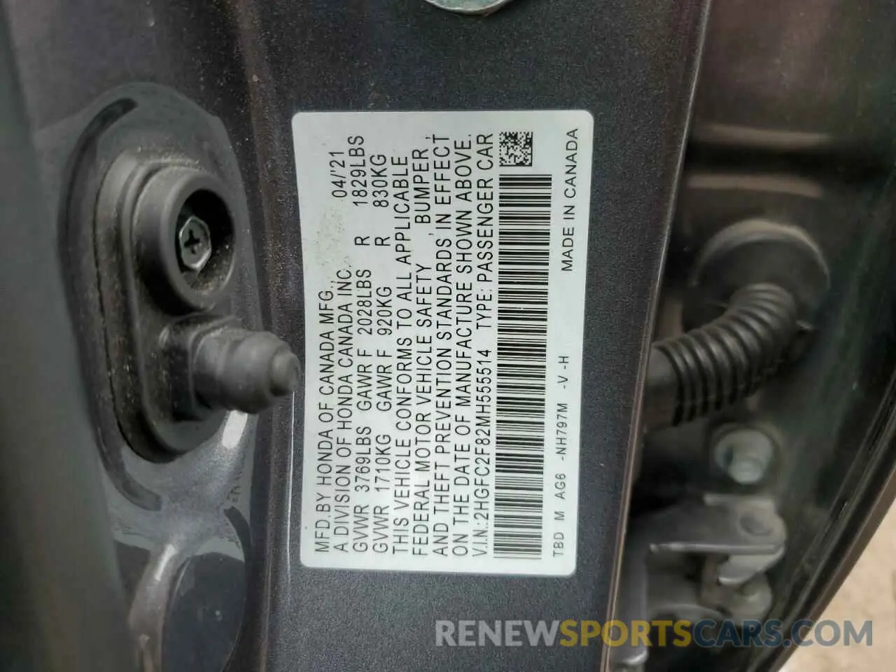 12 fotografías del automóvil dañado 2HGFC2F82MH555514 HONDA CIVIC 2021