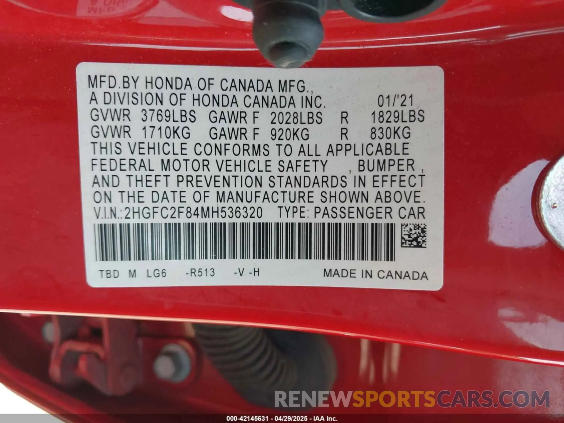 9 fotografías del automóvil dañado 2HGFC2F84MH536320 HONDA CIVIC 2021
