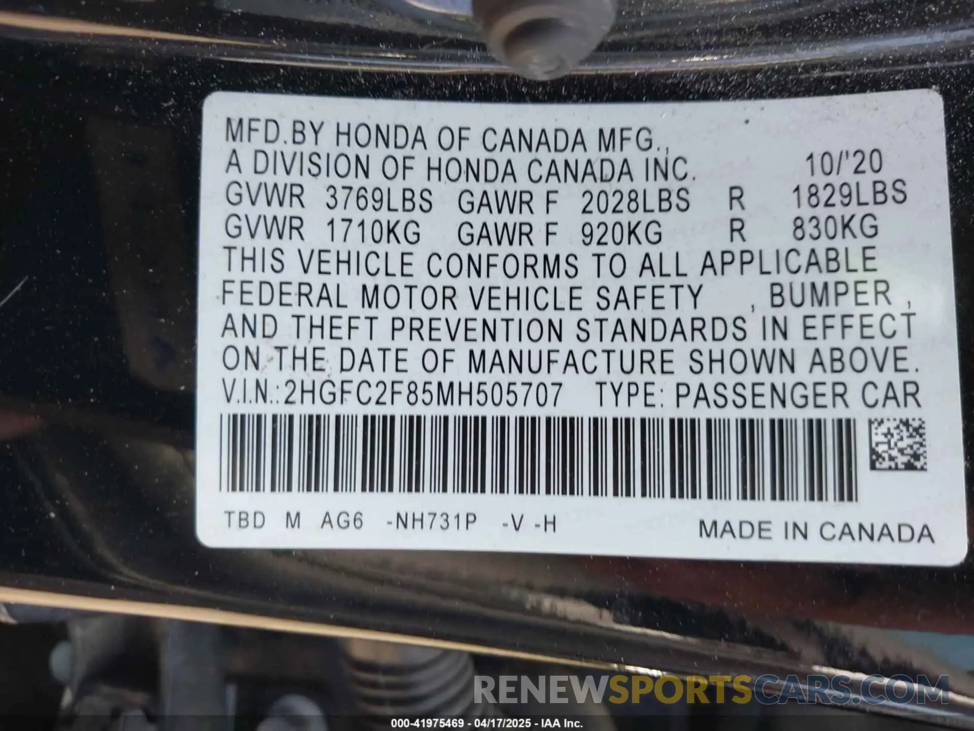 9 fotografías del automóvil dañado 2HGFC2F85MH505707 HONDA CIVIC 2021