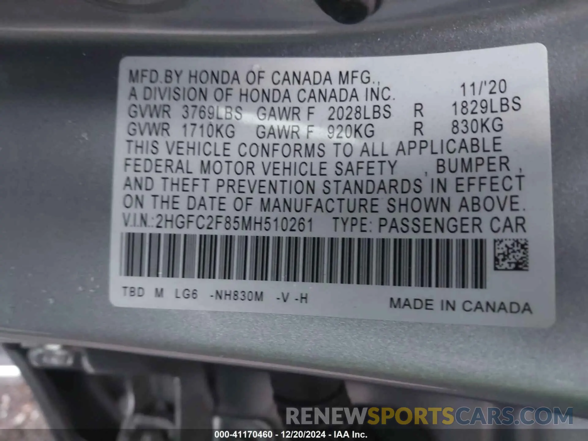 9 fotografías del automóvil dañado 2HGFC2F85MH510261 HONDA CIVIC 2021