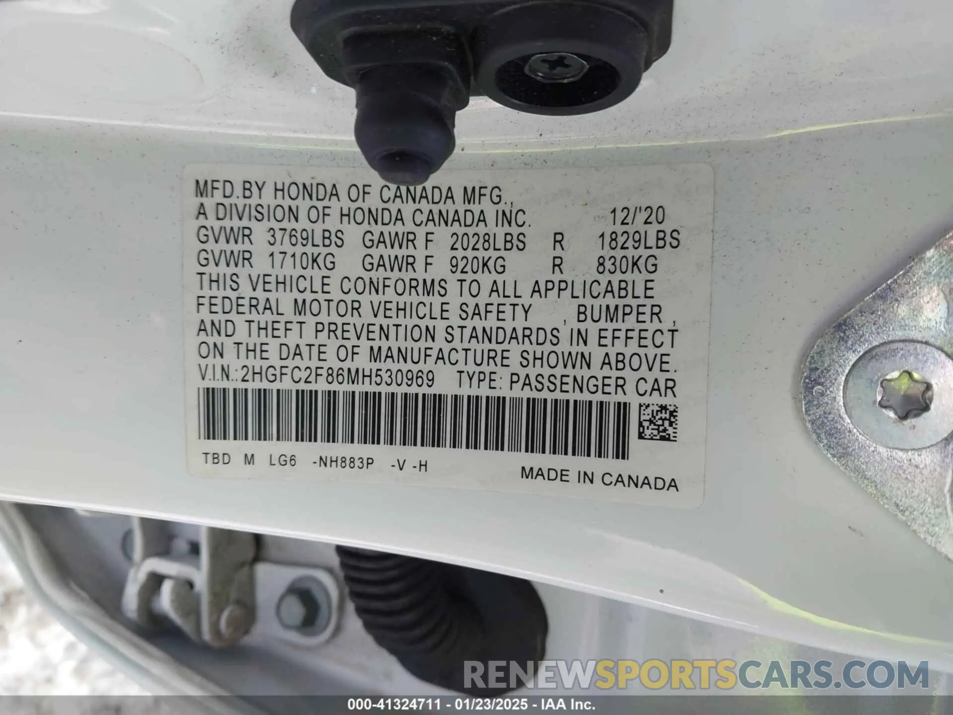 9 fotografías del automóvil dañado 2HGFC2F86MH530969 HONDA CIVIC 2021