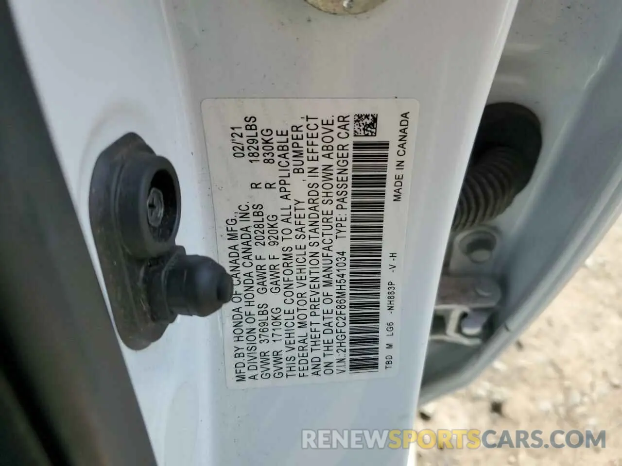 12 fotografías del automóvil dañado 2HGFC2F86MH541034 HONDA CIVIC 2021