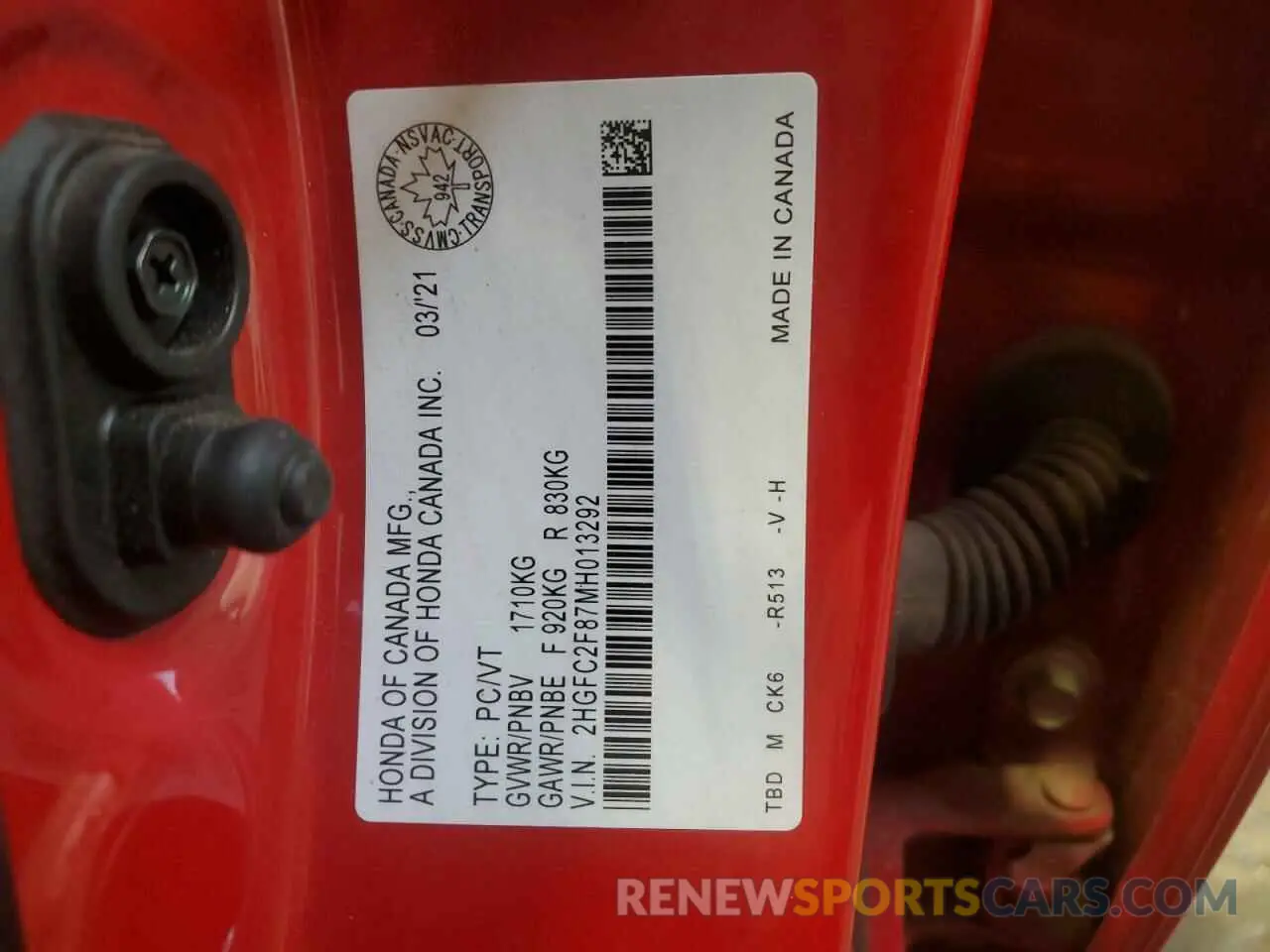 12 fotografías del automóvil dañado 2HGFC2F87MH013292 HONDA CIVIC 2021