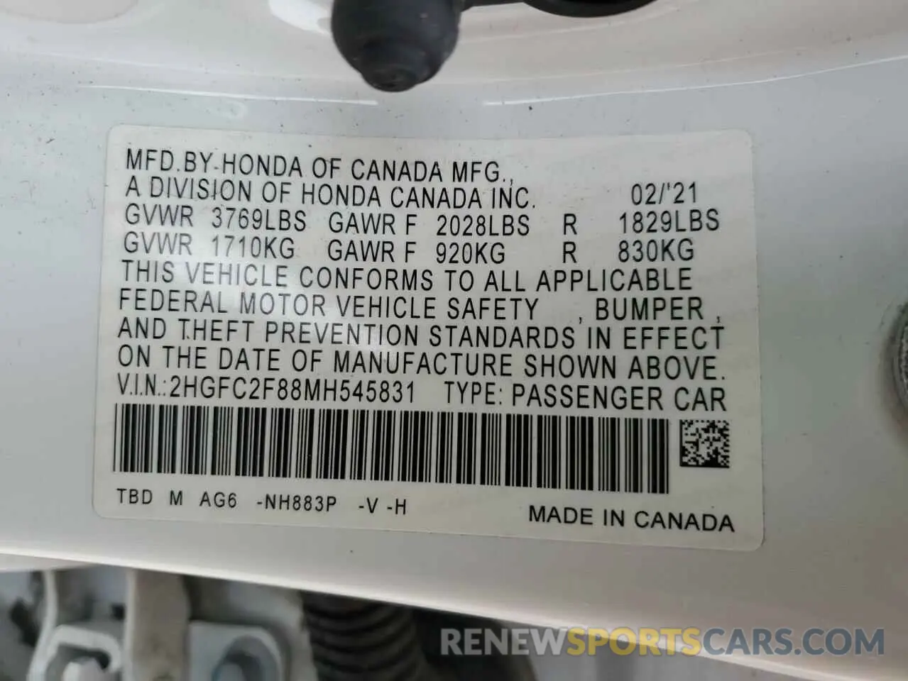12 fotografías del automóvil dañado 2HGFC2F88MH545831 HONDA CIVIC 2021