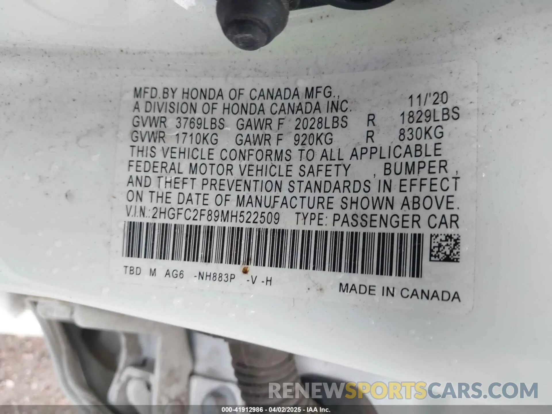 9 fotografías del automóvil dañado 2HGFC2F89MH522509 HONDA CIVIC 2021