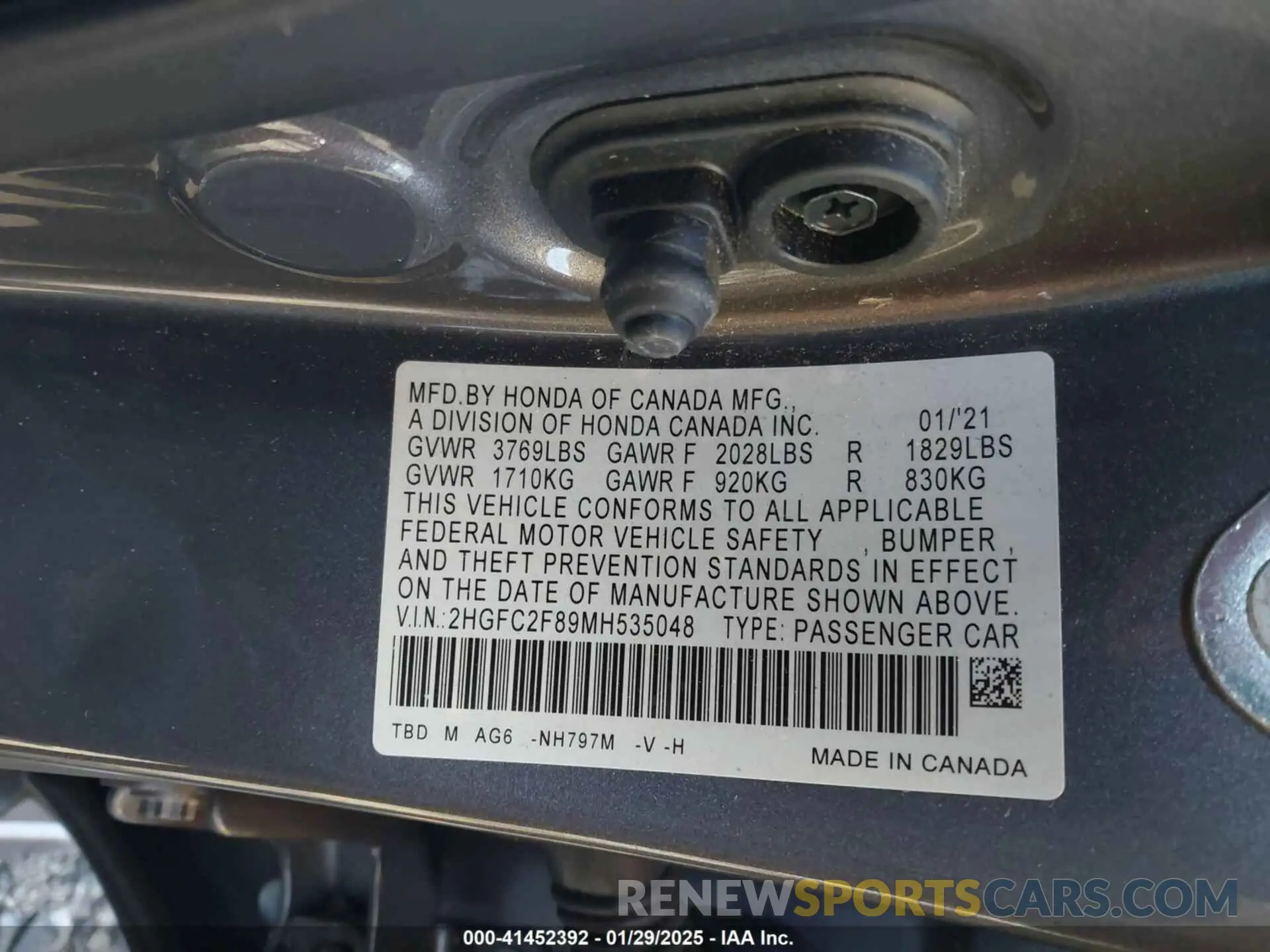 9 fotografías del automóvil dañado 2HGFC2F89MH535048 HONDA CIVIC 2021
