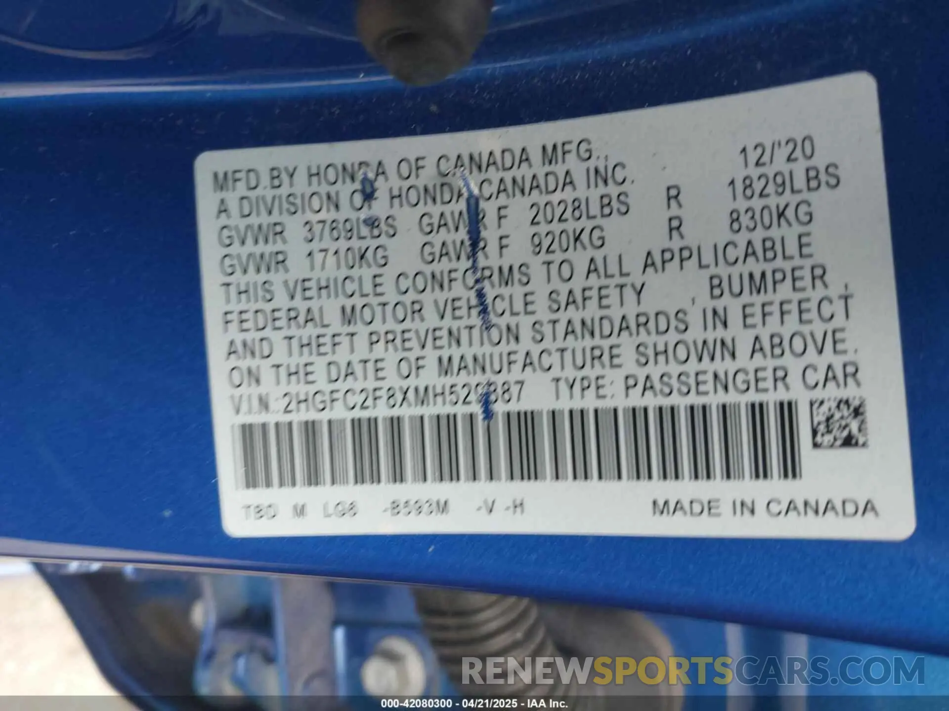 9 fotografías del automóvil dañado 2HGFC2F8XMH529887 HONDA CIVIC 2021