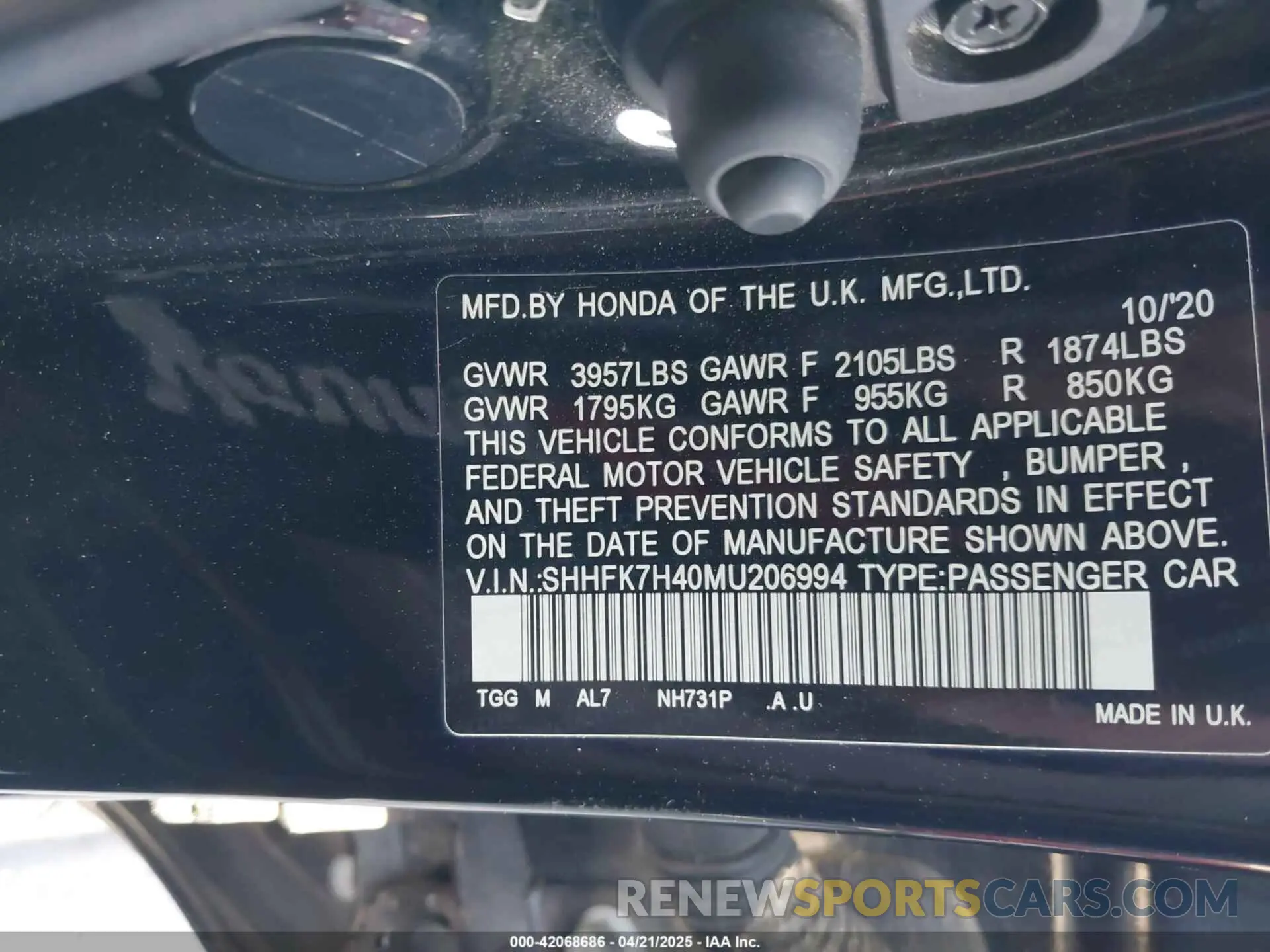 9 fotografías del automóvil dañado SHHFK7H40MU206994 HONDA CIVIC 2021