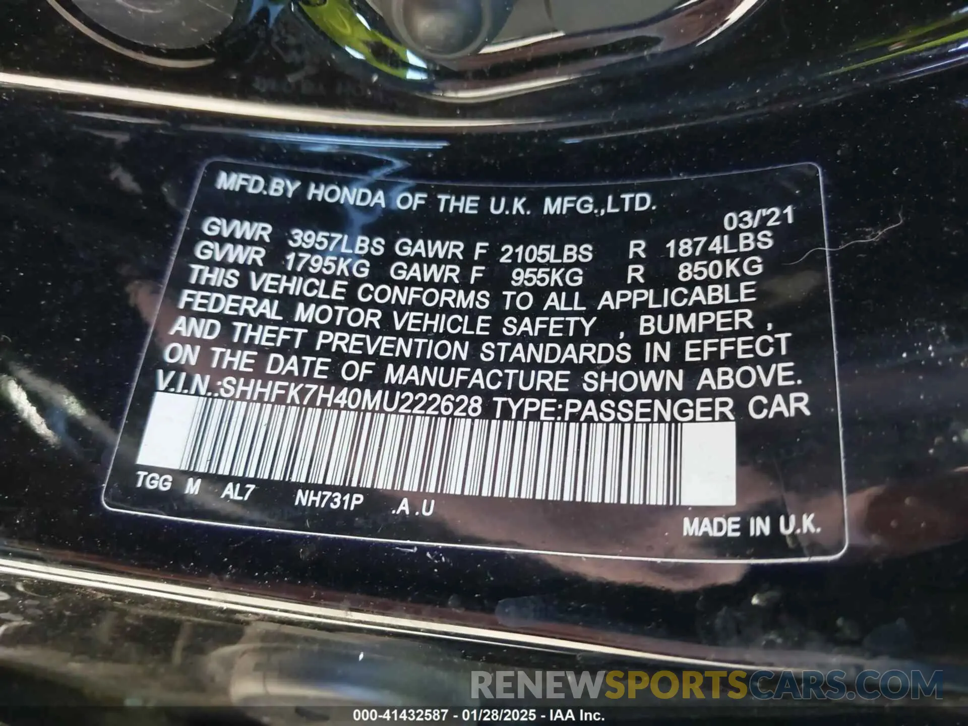 9 fotografías del automóvil dañado SHHFK7H40MU222628 HONDA CIVIC 2021