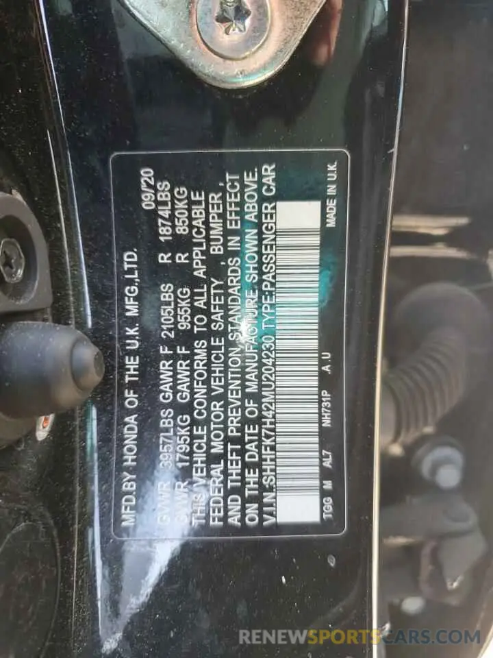 14 fotografías del automóvil dañado SHHFK7H42MU204230 HONDA CIVIC 2021