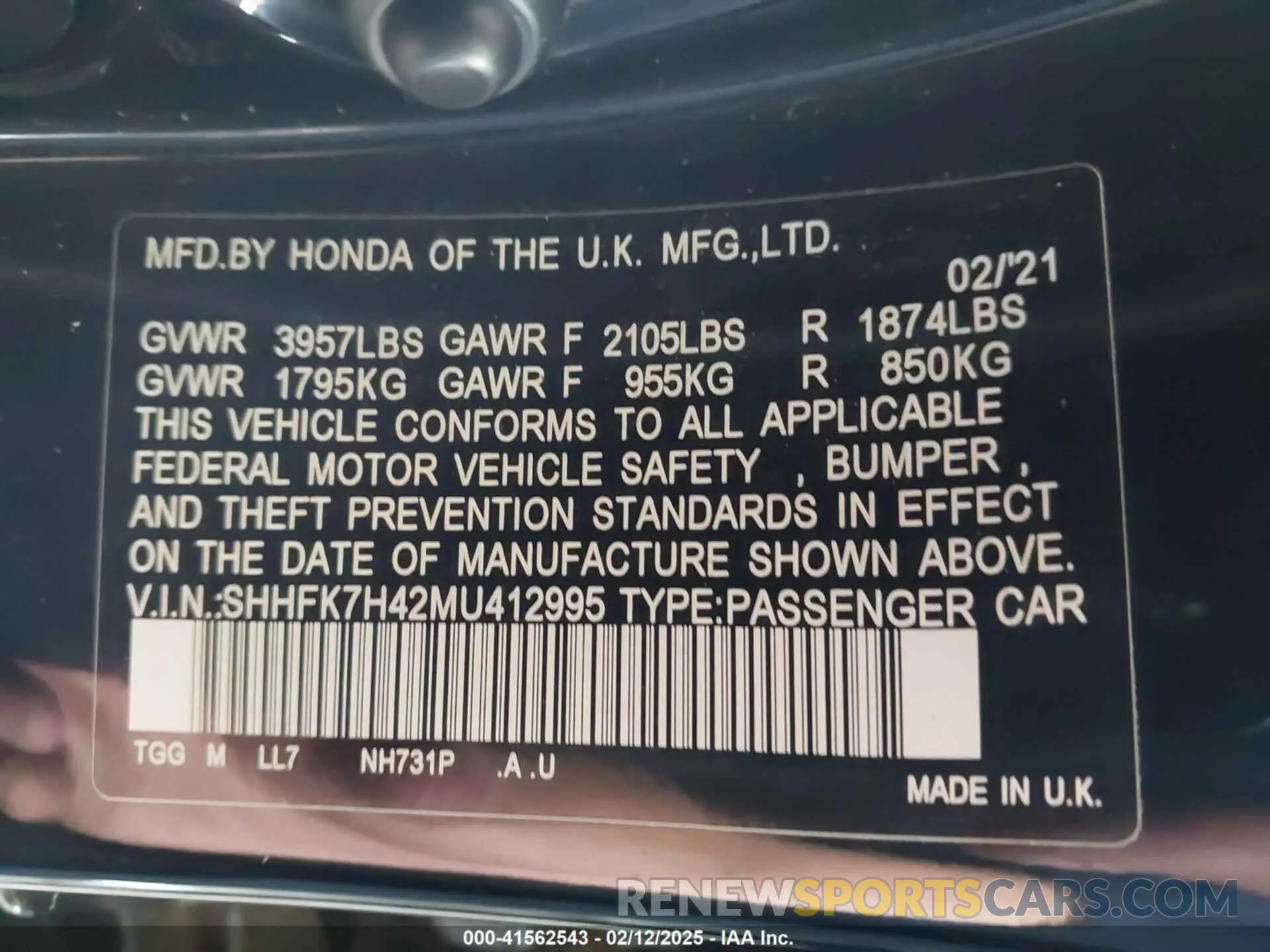 9 fotografías del automóvil dañado SHHFK7H42MU412995 HONDA CIVIC 2021