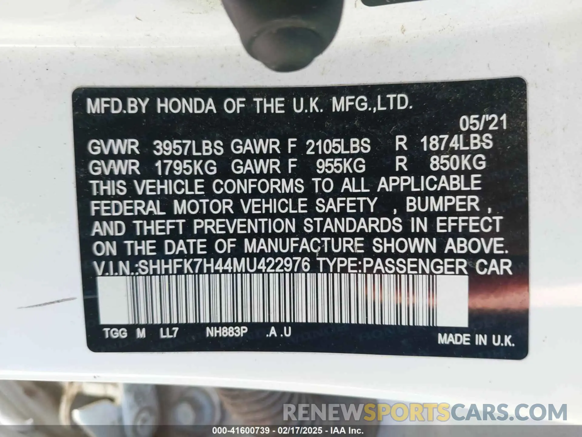 9 fotografías del automóvil dañado SHHFK7H44MU422976 HONDA CIVIC 2021