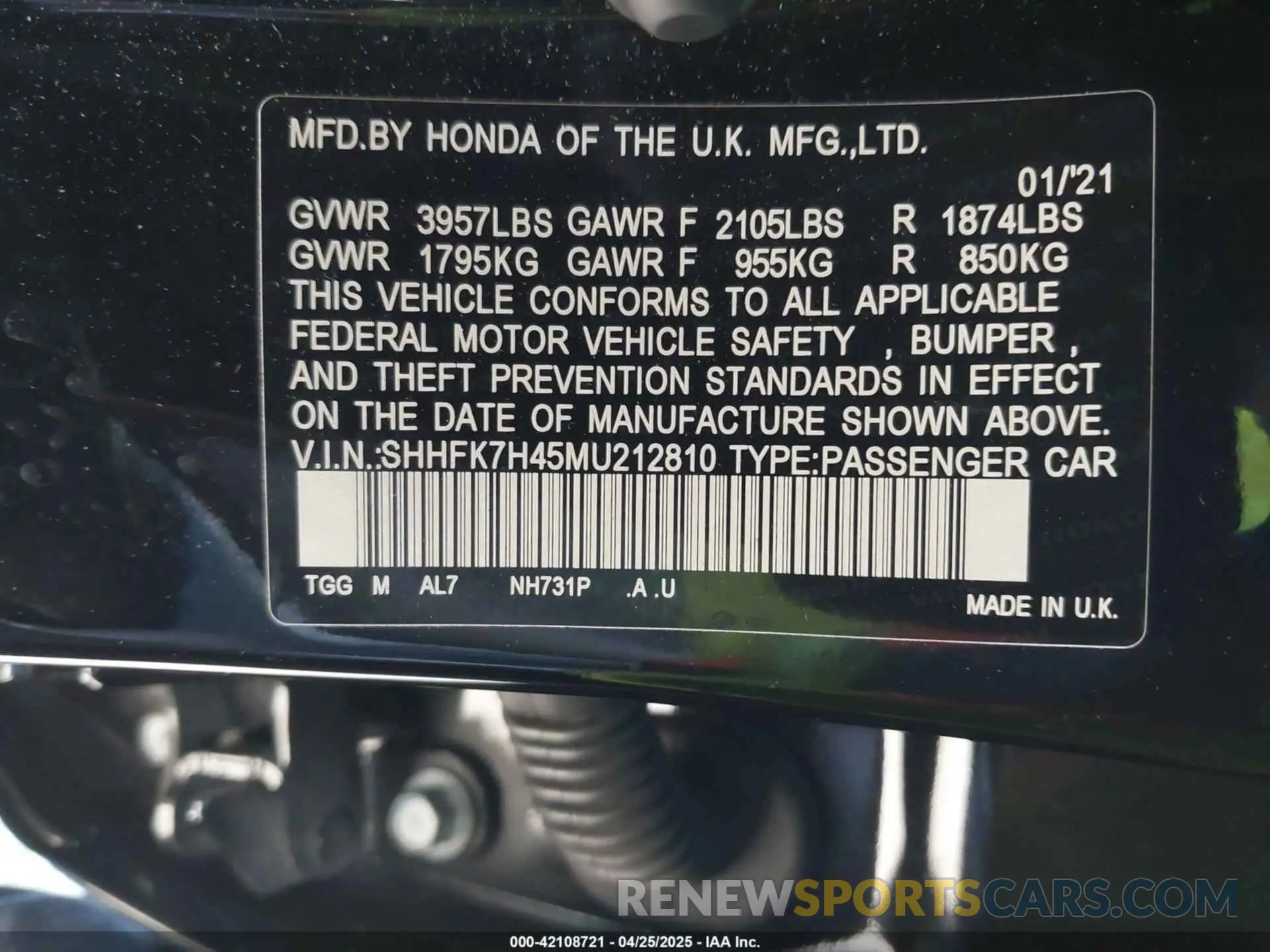 9 fotografías del automóvil dañado SHHFK7H45MU212810 HONDA CIVIC 2021