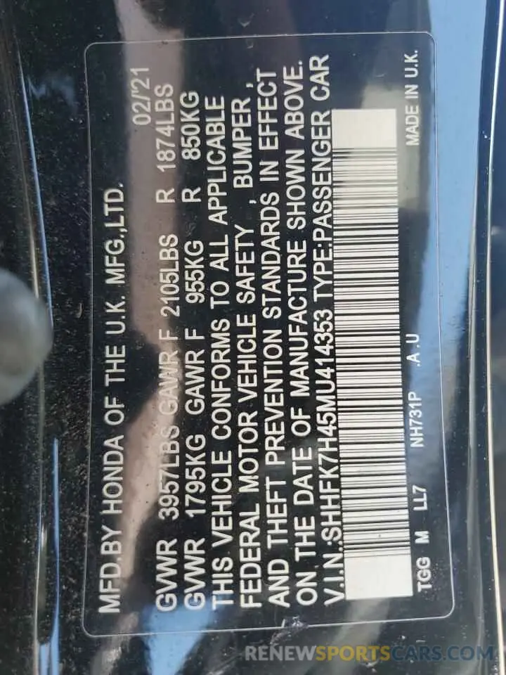 12 fotografías del automóvil dañado SHHFK7H45MU414353 HONDA CIVIC 2021