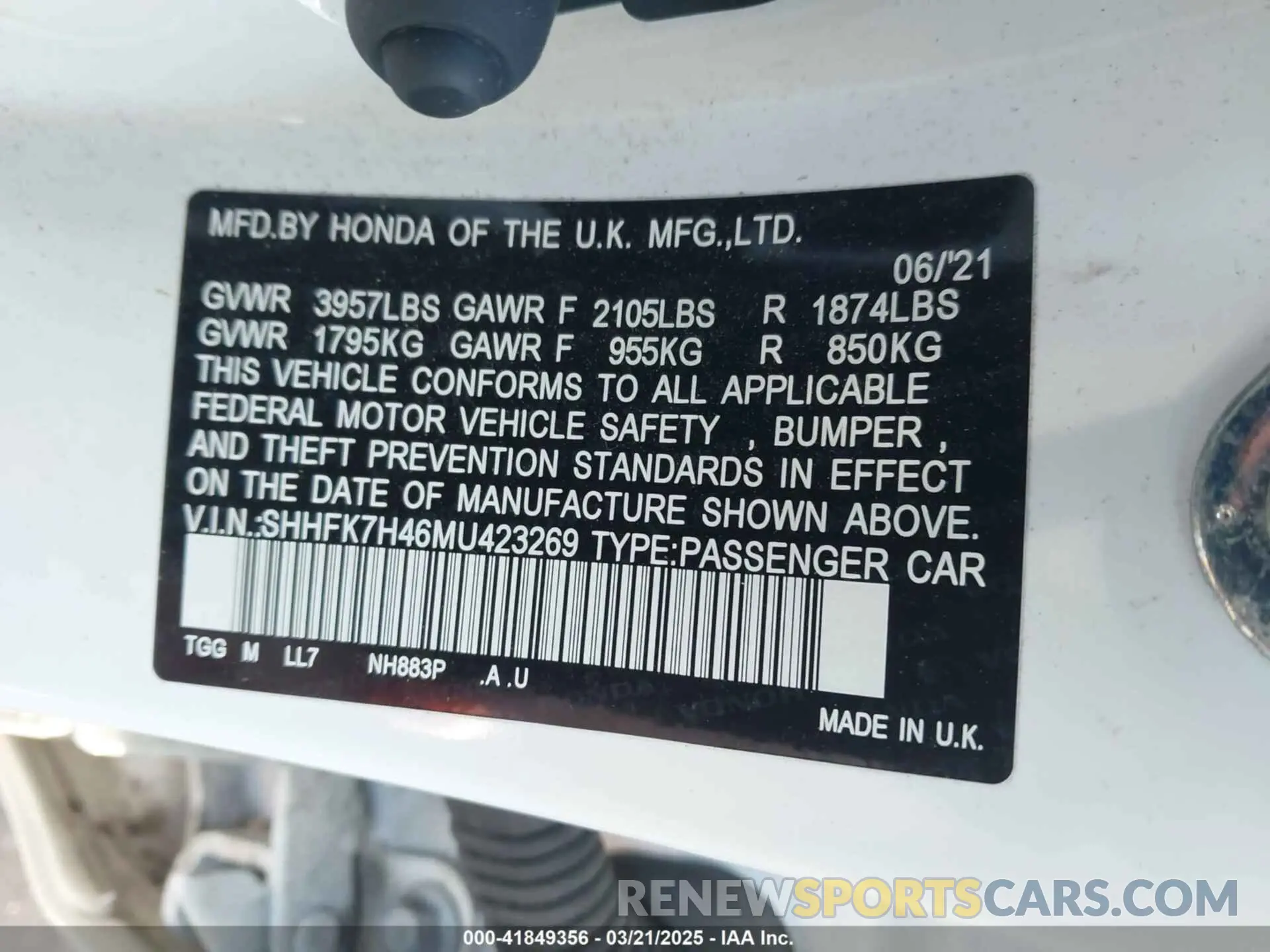 9 fotografías del automóvil dañado SHHFK7H46MU423269 HONDA CIVIC 2021