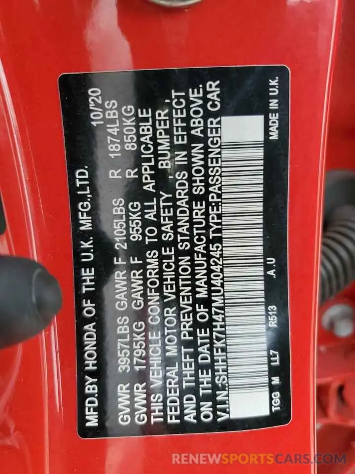 13 fotografías del automóvil dañado SHHFK7H47MU404245 HONDA CIVIC 2021