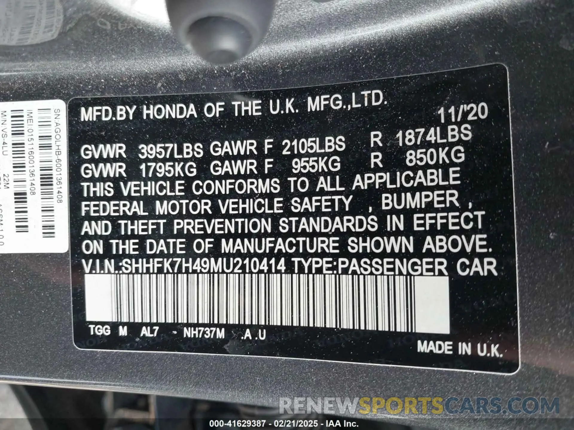 9 fotografías del automóvil dañado SHHFK7H49MU210414 HONDA CIVIC 2021