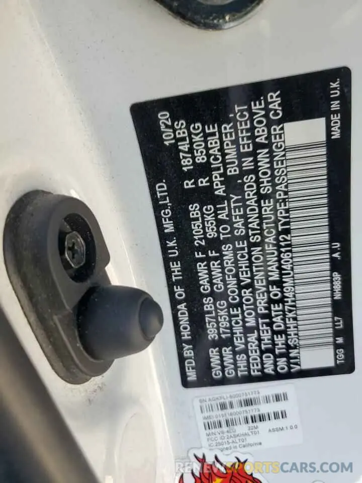 13 fotografías del automóvil dañado SHHFK7H49MU406112 HONDA CIVIC 2021