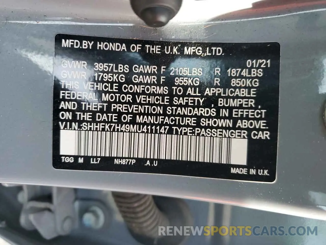 12 fotografías del automóvil dañado SHHFK7H49MU411147 HONDA CIVIC 2021