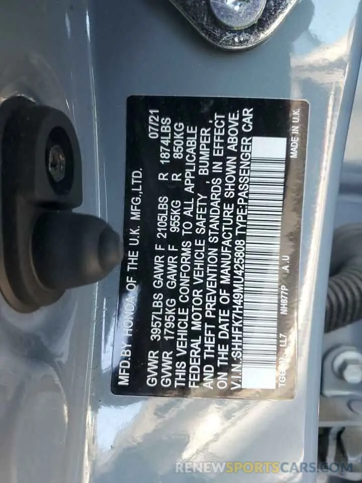 14 fotografías del automóvil dañado SHHFK7H49MU425808 HONDA CIVIC 2021