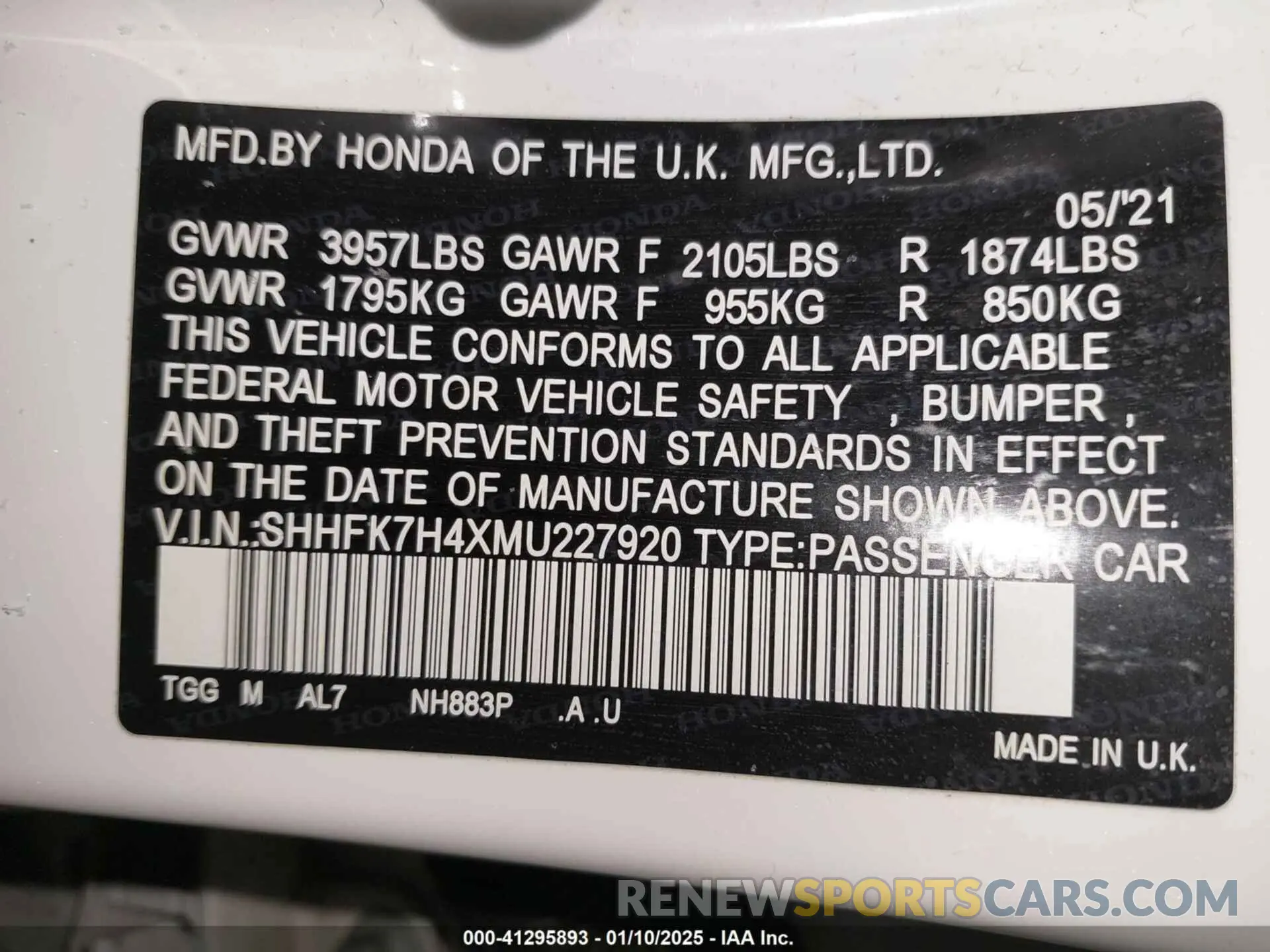 9 fotografías del automóvil dañado SHHFK7H4XMU227920 HONDA CIVIC 2021