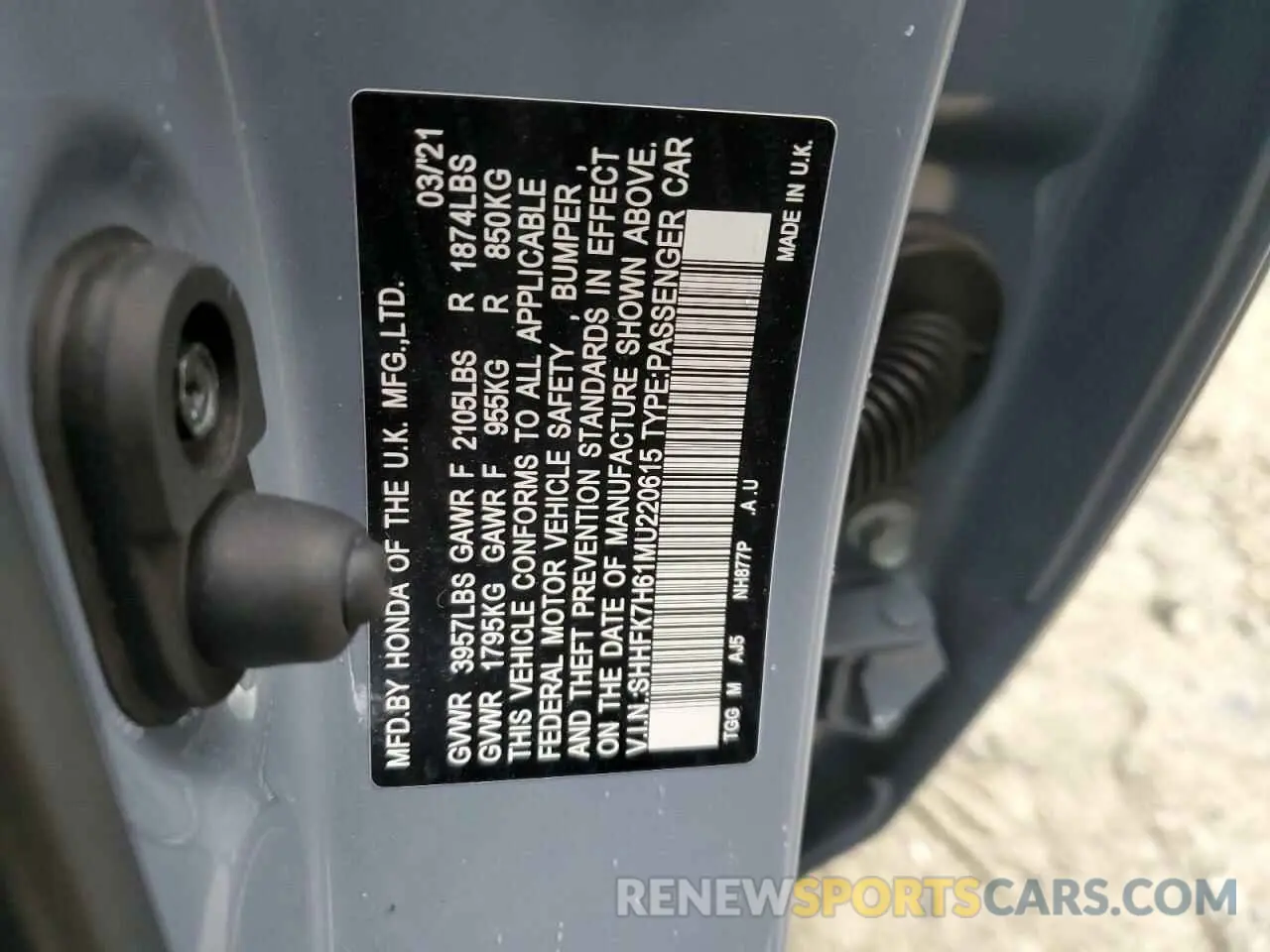 12 fotografías del automóvil dañado SHHFK7H61MU220615 HONDA CIVIC 2021